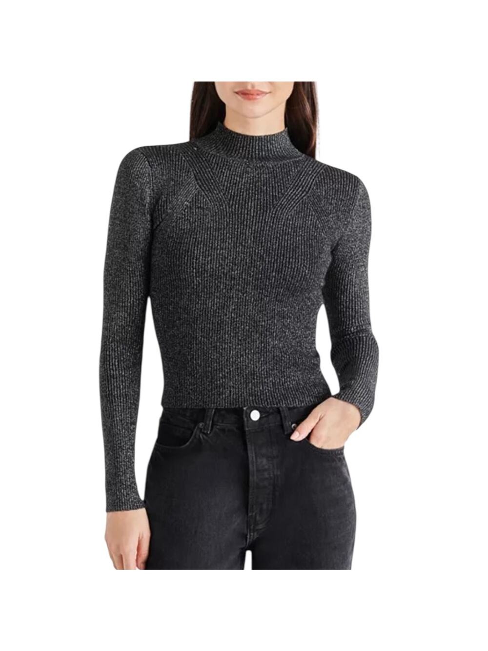 NWOT Steve Madden Serita Metallic Gray Rib Mock Neck Sweater – Sz Med